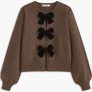 Commense Velvet Bow Cardigan Sweater